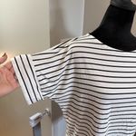 ALBION FIT Albion Women's Stretchy Crewneck Top Blouse Black White Stripe Venice Lounge L Photo 2