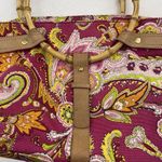 Ralph Lauren Vachetta Leather Paisley Canvas Purse Handbag Round Bamboo Handle Pink Photo 1