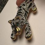 Large Tiger Striped Wild Cat Rhinestone Gold Tone Black Enamel Brooch Pin Photo 2