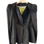 Stella McCartney Black Jacket Cotton Silk Lining Peplum Hem Puff Shoulder Small Photo 5