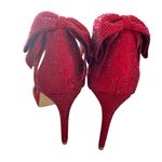 Lauren Lorraine  Red Satin & Crystal Embellished Bow Ankle Strap Heels Photo 5