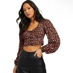 Motel Rocks NWT Motel Glario Floral Cropped Peasant Balloon Sleeve Blouse Large Photo 2