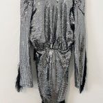Opulence England Silver Fringe Metallic Formal Dress Size Small S 4 Photo 8