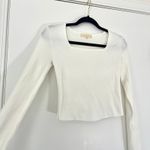 Fanco White Square Neck Long Sleeve Crop Top Knit Blouse Women's Size‎ Small Photo 2