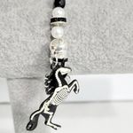 Hand Crafted Black and White Beaded with Unicorn Skeleton Charm Bracelet Photo 2
