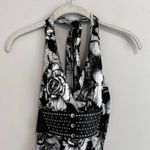 Y2K BLACK AND WHITE ROSE PRINT BELTED HALTER‎ NECK TANK TOP Size L Photo 4