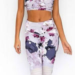 Womens Boutique Floral Print Athletic Ribbed Knee Leggings Photo 0