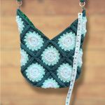 Handmade  Crochet Lined Crossbody Bag Green and White Photo 8