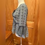 Jolt  Women's Blue Tie Neck 3/4 Bell Sleeve Peasant Top Photo 4