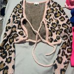 superdown  Marsha Pink & Black Leopard Front Tie Cardigan Photo 3