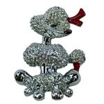 Bright Silver Color Poodle Dog Puppy Pin Brooch Sitting Up Red Bow MCM Photo 0