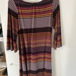 Sharagano  Orange and Blue Sheath Dress 3/4 Sleeve Bateau Neckline Photo 2