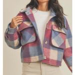 C One NWT Wool Black & White Plaid Shacket Photo 4