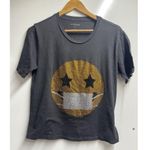 Le Superbe Small Keep Smiling Rhinestone Sequin Mask Graphic Tee Bling Grey Gray Photo 1
