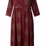Sassafras Autumn Midi Dress XS Burgundy Gold Tree Print Fall Modest Boho Cottagecore Artsy Photo 0