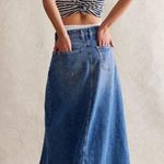 Free People #5 NWT Come As You Are Denim Maxi Skirt in Sapphire Blue With Slit Photo 2