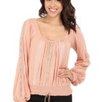 Free People REVOLVE SILVERLAKE COTTON LACEY LONG SLEEVE BOHO PEACH TOP S Photo 1