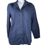 NWT Needle & Cloth Women’s Navy Blue button Front shirt long sleeve linen blend Size M Photo 5