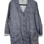 Flax Linen Blue Gray Button Down Jacket Coat Pockets Women's Small Shacket Photo 0