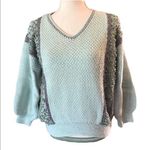 Vintage HAND knit sweater vintage 80s sea foam green with silver accent Size M Photo 0