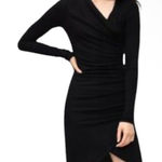 Wilfred Free Aritzia Black Long Sleeve Wrap Ruched Midi Dress Size Small Photo 0