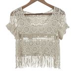 Dulcie Women's Small 100% Cotton Crochet Crop Top Ivory Fringe Hippie Boho Photo 0