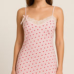 Victoria's Secret Vintage  Angel Pink Hearts Lace Trim Slip Dress Nightie Medium Photo 0