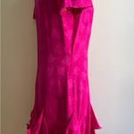 Vintage 80s Hot Pink Silk Studio Midi Dress Jacquard Short Sleeve Floral 8 Photo 5