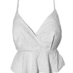 Broderie Anglaise white lacey eyelet plunging neckline cropped tank top large Photo 1