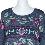 90s Vintage Cottagecore Blue Purple Floral Hand Knit Sweater. Sz M. Grandmacore Size M Photo 5