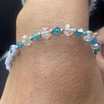 SPARKLE Letter Beaded Bracelet Aqua Blue & Clear Faceted AB Beads Photo 2