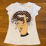 Rhinestone Graphic White and Brown Short Sleeve Tee size S Photo 6
