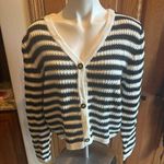 Black & White Striped V Neck Cardigan Size Medium NWT Sz M Cropped Knit Sweater Photo 0