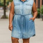 Calvin Klein Women’s Chambrey Acid Wash Sleevless Belted Dress Spring Summer L Photo 0