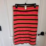 Aerie Striped Midi Pencil Skirt Ribbed Pink Side Slit Summer Funky Retro Large Photo 5