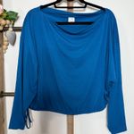 Athleta Blue Boat Neck Dolman Sleeve Cinched Hem Crop Top Women's Medium Photo 2