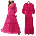 Faeriesty Swiss Dot Surplice Neck Flounce Sleeve Ruffle Hem Dress Photo 1