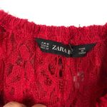 ZARA Red Lace Off Shoulder Midi Dress Medium Puff Sleeve Button Front Photo 4