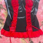 vintage coquette grunge red and black bustier silk lace up corset Photo 5