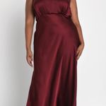 Lulus Classic Elegance Wine Satin Sleeveless Mock Neck Maxi Dress Photo 3