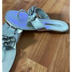 Vera Wang  Lavender Silver Leather Sandal/Flipflops with Bow and Rhinestone Embel Photo 3