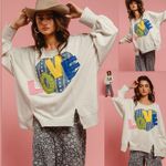BiBi LOVE Heart Patchwork Slit French Terry Sweatshirt Grey Size Small (S/M) Blue Photo 1