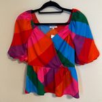 Skies Are Blue  Colorful Geometic Puff Sleeve Top Photo 1