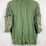 ZARA ‎ Green Ruffle Floral Embroidered Beaded Mock Neck Peasant Top Photo 0