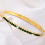 Women Stylish Design Stainless Steel Single Row Drill Bracelet Gold Photo 3