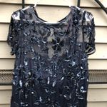Adrianna Papell Adraianna Pappel Navy Blue Sequin gown, trumpet sheer bottom. Short sleeves. 14 Photo 4