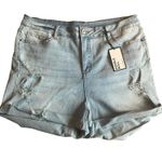 NWT! Rue 21 Light Wash Distressed High Rise Shortie Jean Short Size 20 Blue Photo 0