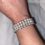 Three Strand Sterling Silver & Real Fresh Water Pearls Stretch Bracelet White Photo 1