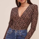 ASTR  Lulus plunge Deep V leopard animal print bodysuit‎ Sheer Textured Women's M Photo 1
