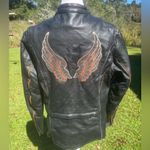 Leather & Hawgs Biker Jacket Genuine Leather Women’s Size Med Moto Motorcycle Black Photo 3